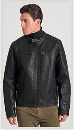 Funky Buddha Biker Μπουφάν από Δερματίνη Μαύρο