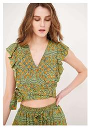 Funky Buddha Γυναικείο Crop Top Αμάνικο Καλοκαιρινό Floral Warm Olive