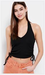 Funky Buddha Γυναικείο Καλοκαιρινό Crop Top Αμάνικο με Δέσιμο στο Λαιμό Μαύρο