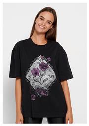 Funky Buddha Γυναικείο Oversized T-shirt Ριγέ Μαύρο