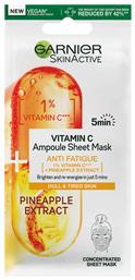 Garnier SkinActive Pineapple and 1% Vitamin C Ampoule Sheet Μάσκα Προσώπου για Ενυδάτωση 15gr