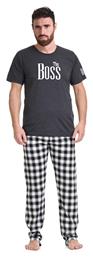 Gazzaz Ανδρική Πυτζάμα Κοντό Μακρύ Παντελόνι '' Boss'' 3τμχ -008194 Ανθρακί