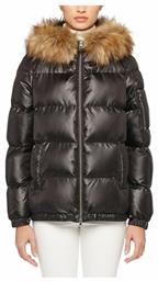 Geox Backsie Κοντό Γυναικείο Puffer Μπουφάν Αδιάβροχο με Γούνινη Κουκούλα για Χειμώνα Μαύρο