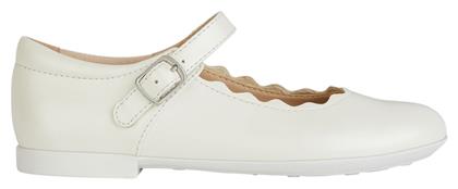 Geox Παιδικές Μπαλαρίνες με Ρυθμιζόμενο Μεταλλικό Κούμπωμα Δερμάτινες Λευκές Plie'