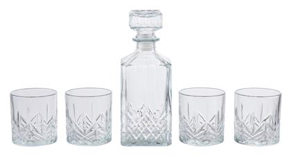 Γυάλινη Καράφα Σερβιρίσματος Ουίσκι με Πώμα και Ποτήρια Διάφανη 900ml 5τμχ