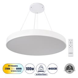 GloboStar Burton Στρογγυλό Κρεμαστό LED Panel 100W με Ρυθμιζόμενο Λευκό Φως 80εκ.