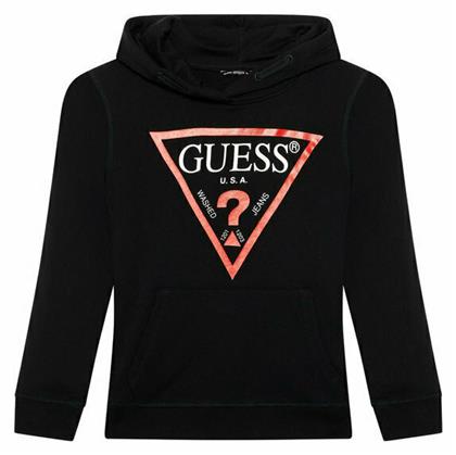 Guess Fleece Παιδικό Φούτερ με Κουκούλα και Τσέπες Μαύρο