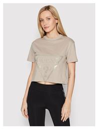 Guess Γυναικείο Crop Top Κοντομάνικο Καλοκαιρινό Μπεζ