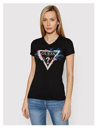 Guess Γυναικείο T-shirt Μαύρο με Λαιμόκοψη V και Στάμπα