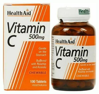 Health Aid Vitamin C Rosehip & Acerola 500mg 100tabs Βιταμίνη 500mg Πορτοκάλι 100 μασώμενες ταμπλέτες