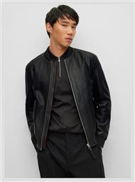 Hugo Boss Lenno Biker Δερμάτινο Μπουφάν Μαύρο