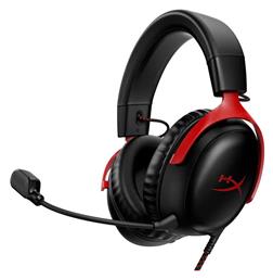 HyperX Cloud III Over Ear Gaming Headset με σύνδεση 3.5mm / USB Μαύρο / Κόκκινο