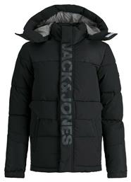 Jack & Jones Παιδικό Casual Μπουφάν Κοντό με Κουκούλα Μαύρο