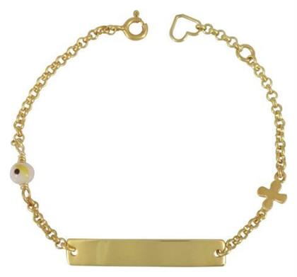 Kiriakos Gofas Παιδικό Βραχιόλι Ταυτότητα από Επιχρυσωμένο Ασήμι με Πέτρες