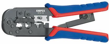 Knipex Πρέσα Ακροδεκτών Δικτύου RJ12, RJ11, RJ45 με Απογυμνωτή & Μηχανισμό Καστάνιας (Μήκος 190mm)