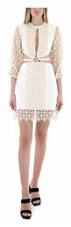 LACE FAUX LEATHER DRESS WOMEN LACE ΕΚΡΟΥ (M-8196)