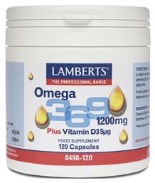 Lamberts Omega 3 6 9 1200mg Plus Vitamin D3 5μg Ιχθυέλαιο, Έλαιο Βοράγου & Ελαιόλαδου 1200mg 120 κάψουλες