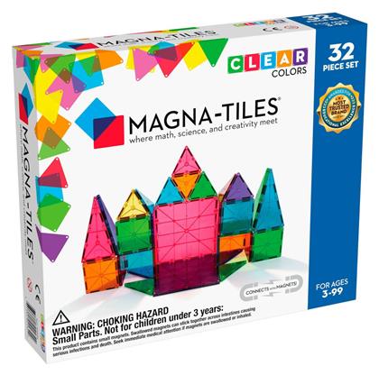 Magna-Tiles Μαγνητικό Παιχνίδι Κατασκευών Clear Colors 32τμχ για Παιδιά 3+ Ετών