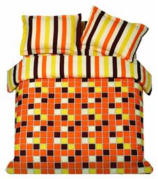 Makis Tselios Home Σετ Υπέρδιπλη 220x240 Squares Orange Πορτοκαλί