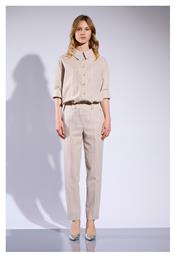 Matis Fashion Μακρυμάνικο Γυναικείο Λινό Πουκάμισο Μπεζ Ριγέ