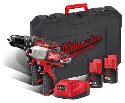 Milwaukee M12 BPP2F-152C Σετ Κρουστικό Δραπανοκατσάβιδο & Παλμικό Κατσαβίδι 12V με 2 Μπαταρίες 1.5Ah και Θήκη από το Esmarket