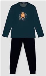 Minerva Χειμερινή Ανδρική Πιτζάμα Βαμβακερή Πετρολ Σκουρο