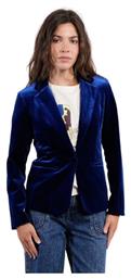 Molly Bracken Μακρύ Γυναικείο Βελούδινο Μεσάτο Σακάκι Μπλέ