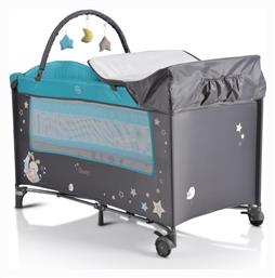 Moni Sleepy Παρκοκρέβατο 2 Επιπέδων με Αλλαξιέρα & Στρώμα Turquoise extra matt 120x60cm