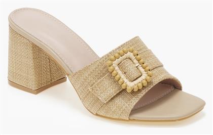 Mules Χοντρό Τακούνι Ψάθινο Σχέδιο Κάμελ