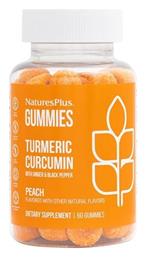 Nature's Plus Turmeric Curcumin με Ginger & Μαύρο Πιπέρι 250mg Κουρκουμάς 60 ζελεδάκια Ροδάκινο