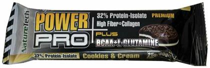 NatureTech Power Pro Plus BCAA & L-Glutamine Μπάρα με 32% Πρωτεΐνη & Γεύση Cookies & Cream 80gr