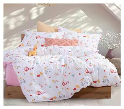 Nef-Nef Homeware Σετ Σεντόνια Μονά Βαμβακερά Happy Today Ροζ 170x260cm 3τμχ