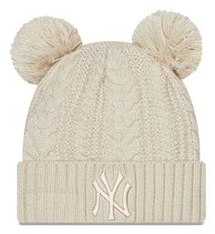 New Era Pom Pom Beanie Γυναικείος Σκούφος με Πλεξούδες σε Μπεζ χρώμα