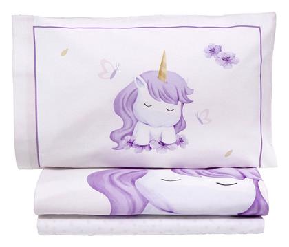 Nima Magical Unicorn Σετ Βρεφικά Σεντόνια Κούνιας Βαμβακερά Lila Λευκά 120x170εκ.