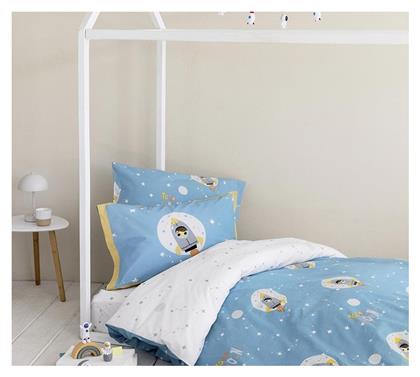 Nima Σετ Σεντόνια Μονά με Λάστιχο Βαμβακερά To The Moon Μπλε 100x200cm 3τμχ