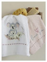 Nima Σετ Βρεφικές Πετσέτες 2τμχ Koala Love Λευκό, Ροζ Βάρους 420gr/m²