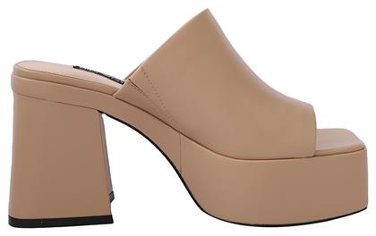 Nine West Danzi 3 Mules με Χοντρό Ψηλό Τακούνι Nude