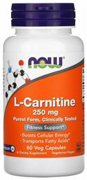 Now Foods L-Carnitine Συμπλήρωμα Διατροφής με Καρνιτίνη 250mg 60 φυτικές κάψουλες