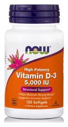 Now Foods Vitamin D-3 Βιταμίνη για Ανοσοποιητικό 5000iu 120 μαλακές κάψουλες από το Pharm24