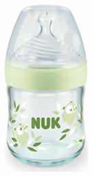 Nuk Γυάλινο Μπιμπερό Nature Sense Green Owl με Θηλή Σιλικόνης 120ml για 0+ μηνών Πράσινη Κουκουβάγια