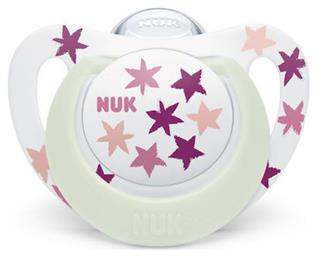 Nuk Ορθοδοντική Πιπίλα Σιλικόνης Star Night Stars Pink Νυκτός με Θήκη για 6-18 μηνών από το Designdrops