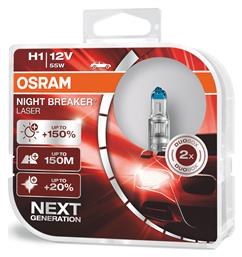 Osram Λάμπες Αυτοκινήτου Night Breaker Laser +150% H1 Αλογόνου 12V 55W 2τμχ