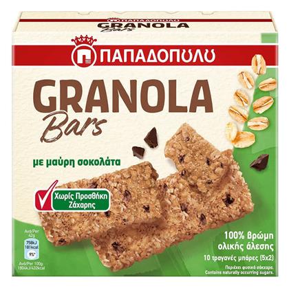 Παπαδοπούλου Granola Bars Μπάρα Βρώμης με Μαύρη Σοκολάτα Χωρίς Προσθήκη Ζάχαρης (5x42gr) 210gr Κωδικός: 37211331 από το e-Fresh