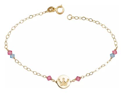 Παιδικό Βραχιόλι από Χρυσό 9K με Κορώνα, Κοριτσάκι, Σταυρό & Πέτρες