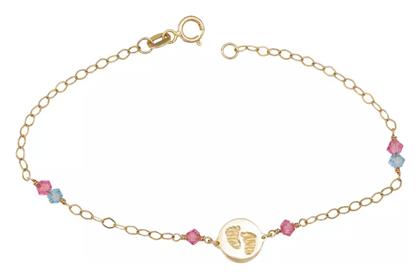 Παιδικό Βραχιόλι από Χρυσό 9K με Σταυρό, Κοριτσάκι & Πέτρες