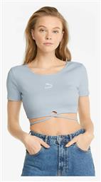 Puma Classics Women Ribbed Κοντομάνικο Crop Top Γαλάζιο