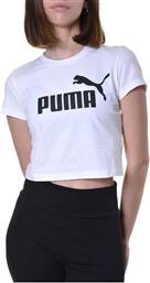 Puma Essentials Slim Logo Κοντομάνικο Crop Top Λευκό