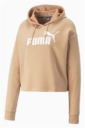 Puma LOGO Cropped Γυναικείο Φούτερ με Κουκούλα Μπεζ