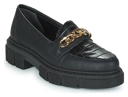 Rieker Δερμάτινα Γυναικεία Μοκασίνια σε Μαύρο Χρώμα