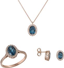 Ροζ gold σετ αρραβώνα- γάμου Κ18 με μπριγιάν και blue topaz SET032254 SET032254 Χρυσός 18 Καράτια από το Kosmima24